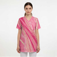 Polynesian Puakeniken Pikake Twisted Lei Scrub Top Rose Pink LT7 - Polynesian Pride