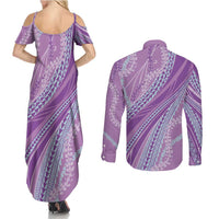 Polynesian Puakeniken Pikake Twisted Lei Couples Matching Summer Maxi Dress and Long Sleeve Button Shirt Amethys LT7 - Polynesian Pride