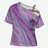 Polynesian Puakeniken Pikake Twisted Lei Cross Shoulder Shirt Amethys LT7 Female Amethys - Polynesian Pride