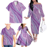 Polynesian Puakeniken Pikake Twisted Lei Family Matching Off The Shoulder Long Sleeve Dress and Hawaiian Shirt Amethys - Polynesian Pride