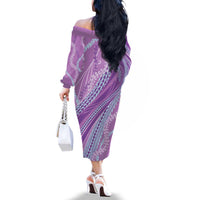 Polynesian Puakeniken Pikake Twisted Lei Family Matching Off The Shoulder Long Sleeve Dress and Hawaiian Shirt Amethys - Polynesian Pride