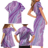Polynesian Puakeniken Pikake Twisted Lei Family Matching Short Sleeve Bodycon Dress and Hawaiian Shirt Amethys - Polynesian Pride