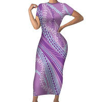 Polynesian Puakeniken Pikake Twisted Lei Family Matching Short Sleeve Bodycon Dress and Hawaiian Shirt Amethys - Polynesian Pride