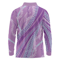 Polynesian Puakeniken Pikake Twisted Lei Long Sleeve Polo Shirt Amethys LT7 - Polynesian Pride
