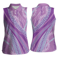 Polynesian Puakeniken Pikake Twisted Lei Women Sleeveless Polo Shirt Amethys LT7 - Polynesian Pride