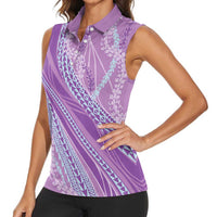 Polynesian Puakeniken Pikake Twisted Lei Women Sleeveless Polo Shirt Amethys LT7 - Polynesian Pride