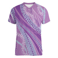 Polynesian Puakeniken Pikake Twisted Lei Women V-Neck T-Shirt Amethys LT7 Female Amethys - Polynesian Pride