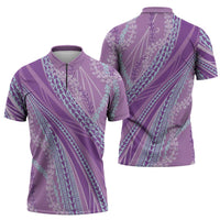 Polynesian Puakeniken Pikake Twisted Lei Zipper Polo Shirt Amethys LT7 - Polynesian Pride