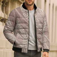 Polynesian Puakeniken Pikake Twisted Lei Bomber Puffer Jacket Beige - Polynesian Pride