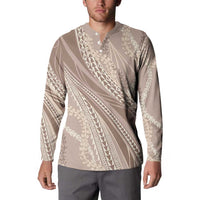 Polynesian Puakeniken Pikake Twisted Lei Button Sweatshirt Beige - Polynesian Pride