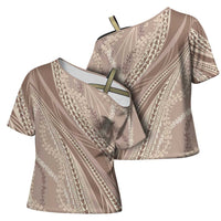 Polynesian Puakeniken Pikake Twisted Lei Cross Shoulder Shirt Beige LT7 - Polynesian Pride