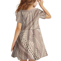 Polynesian Puakeniken Pikake Twisted Lei Family Matching Off The Shoulder Long Sleeve Dress and Hawaiian Shirt Beige - Polynesian Pride
