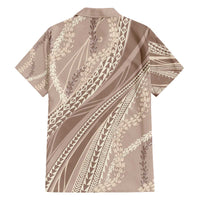 Polynesian Puakeniken Pikake Twisted Lei Family Matching Off The Shoulder Long Sleeve Dress and Hawaiian Shirt Beige - Polynesian Pride