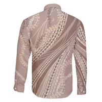 Polynesian Puakeniken Pikake Twisted Lei Family Matching Off The Shoulder Long Sleeve Dress and Hawaiian Shirt Beige - Polynesian Pride