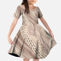 Polynesian Puakeniken Pikake Twisted Lei Family Matching Off Shoulder Maxi Dress and Hawaiian Shirt Beige - Polynesian Pride