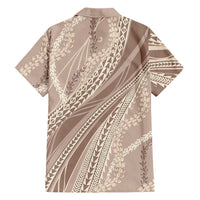Polynesian Puakeniken Pikake Twisted Lei Family Matching Off Shoulder Maxi Dress and Hawaiian Shirt Beige - Polynesian Pride