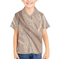 Polynesian Puakeniken Pikake Twisted Lei Family Matching Off Shoulder Maxi Dress and Hawaiian Shirt Beige - Polynesian Pride