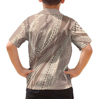 Polynesian Puakeniken Pikake Twisted Lei Family Matching Off Shoulder Short Dress and Hawaiian Shirt Beige - Polynesian Pride