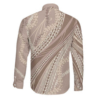 Polynesian Puakeniken Pikake Twisted Lei Family Matching Off Shoulder Short Dress and Hawaiian Shirt Beige - Polynesian Pride