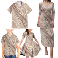 Polynesian Puakeniken Pikake Twisted Lei Family Matching Puletasi and Hawaiian Shirt Beige - Polynesian Pride