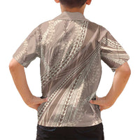 Polynesian Puakeniken Pikake Twisted Lei Family Matching Summer Maxi Dress and Hawaiian Shirt Beige - Polynesian Pride
