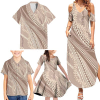 Polynesian Puakeniken Pikake Twisted Lei Family Matching Summer Maxi Dress and Hawaiian Shirt Beige - Polynesian Pride