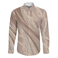Polynesian Puakeniken Pikake Twisted Lei Family Matching Tank Maxi Dress and Hawaiian Shirt Beige - Polynesian Pride