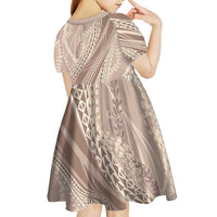Polynesian Puakeniken Pikake Twisted Lei Kid Short Sleeve Dress Beige - Polynesian Pride