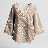 Polynesian Puakeniken Pikake Twisted Lei Kimono Sleeve Blouse Beige - Polynesian Pride