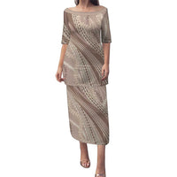 Polynesian Puakeniken Pikake Twisted Lei Puletasi Beige LT7 Long Dress Beige - Polynesian Pride