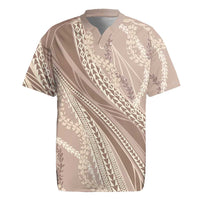 Polynesian Puakeniken Pikake Twisted Lei Rugby Jersey Beige LT7 Beige - Polynesian Pride
