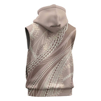 Polynesian Puakeniken Pikake Twisted Lei Sleeveless Zip Hoodie Beige LT7 - Polynesian Pride