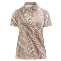 Polynesian Puakeniken Pikake Twisted Lei Women Polo Shirt Beige LT7 Female Beige - Polynesian Pride