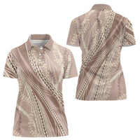 Polynesian Puakeniken Pikake Twisted Lei Women Polo Shirt Beige LT7 - Polynesian Pride