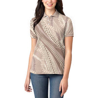 Polynesian Puakeniken Pikake Twisted Lei Women Polo Shirt Beige LT7 - Polynesian Pride