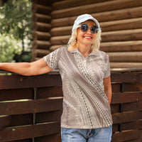 Polynesian Puakeniken Pikake Twisted Lei Women Polo Shirt Beige LT7 - Polynesian Pride