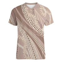 Polynesian Puakeniken Pikake Twisted Lei Women V-Neck T-Shirt Beige - Polynesian Pride