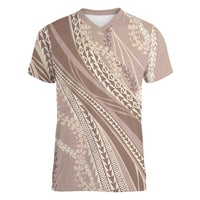 Polynesian Puakeniken Pikake Twisted Lei Women V-Neck T-Shirt Beige LT7 Female Beige - Polynesian Pride