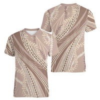 Polynesian Puakeniken Pikake Twisted Lei Women V-Neck T-Shirt Beige LT7 - Polynesian Pride