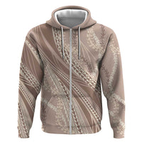 Polynesian Puakeniken Pikake Twisted Lei Zip Hoodie Beige LT7 Zip Hoodie Beige - Polynesian Pride