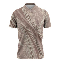 Polynesian Puakeniken Pikake Twisted Lei Zipper Polo Shirt Beige LT7 Beige - Polynesian Pride