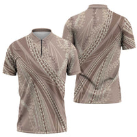 Polynesian Puakeniken Pikake Twisted Lei Zipper Polo Shirt Beige LT7 - Polynesian Pride