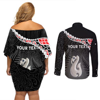Personalised New Zealand Maori Couples Matching Off Shoulder Short Dress and Long Sleeve Button Shirt Manaia Mix Koru LT7 - Polynesian Pride