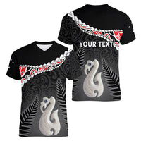Personalised New Zealand Maori Women V Neck T Shirt Manaia Mix Koru LT7 - Polynesian Pride