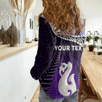 Personalised New Zealand Maori Women Casual Shirt Manaia Paua Shell Purple LT7 - Polynesian Pride