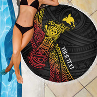 Personalized Papua New Guinea Beach Blanket Kundu Drum Carving Motifs LT7 - Polynesian Pride