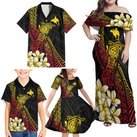 Personalized Papua New Guinea Family Matching Off Shoulder Maxi Dress and Hawaiian Shirt Kundu Drum Carving Motifs