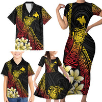 Personalized Papua New Guinea Family Matching Short Sleeve Bodycon Dress and Hawaiian Shirt Kundu Drum Carving Motifs