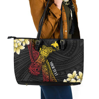 Personalized Papua New Guinea Leather Tote Bag Kundu Drum Carving Motifs LT7 - Polynesian Pride