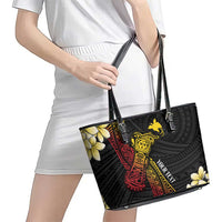 Personalized Papua New Guinea Leather Tote Bag Kundu Drum Carving Motifs LT7 - Polynesian Pride